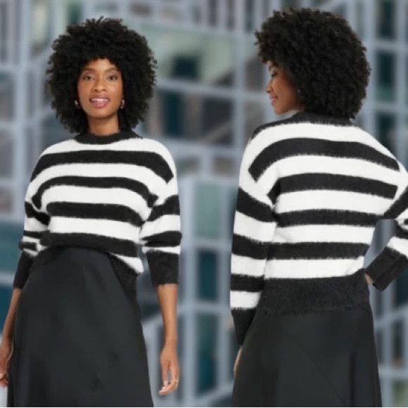 a new day Sweaters - a new day Black and White Striped Sweater